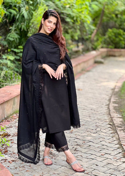 Midnight Black Cotton Mul Set