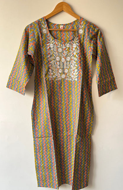 Long Kurta with Embroidered Neck