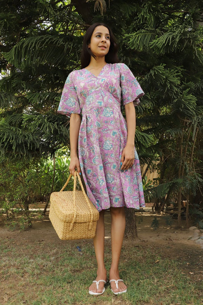 Fair Orchid Hand Block Cotton Frill Dress