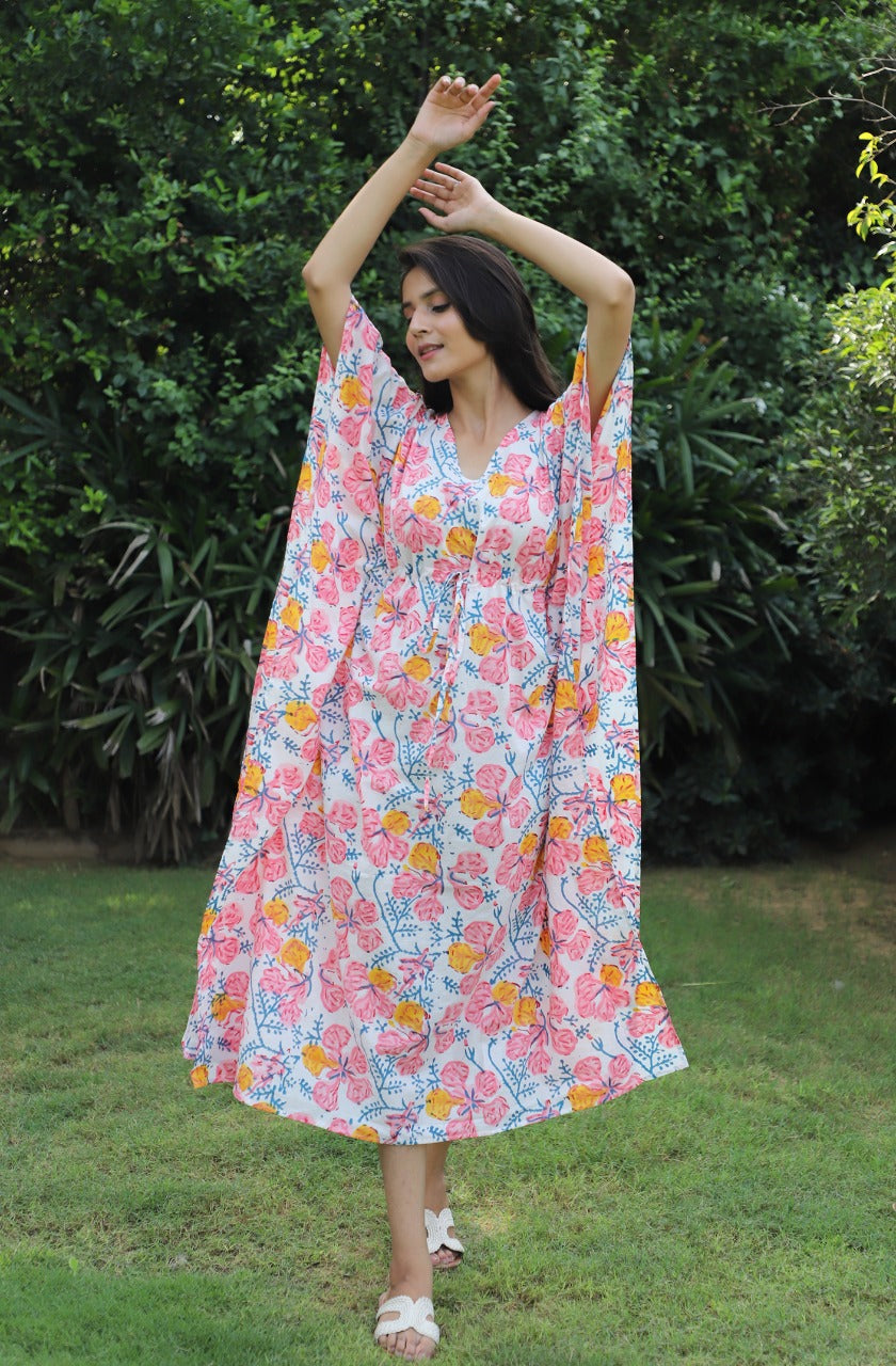 Let Loose Hand Block Printed cotton Ankle Length Kaftan