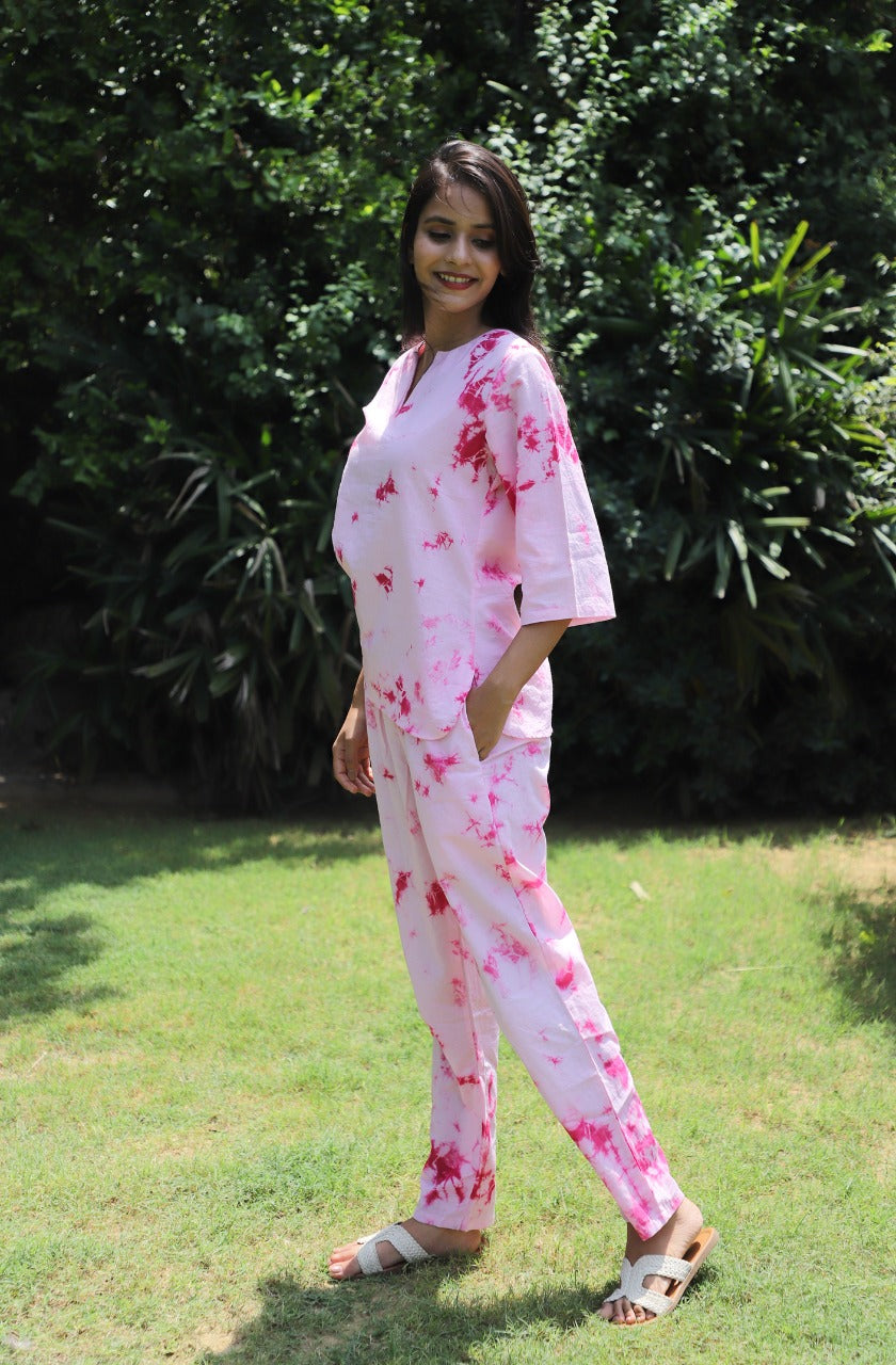 Warm Love Pink Tie dye Cotton Kurta Set