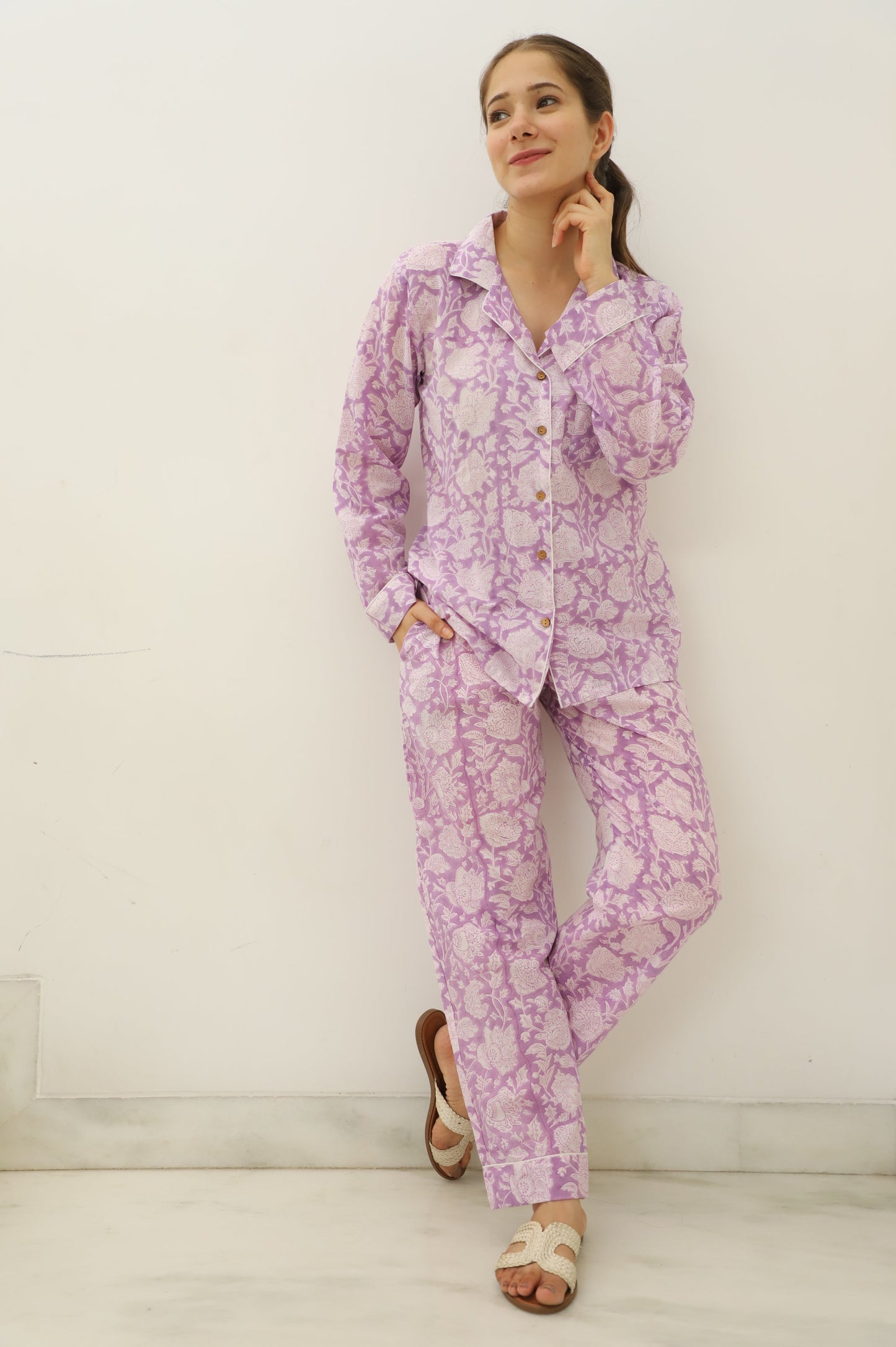 Lavender Lull Hand Block Printed Full Jammies Set