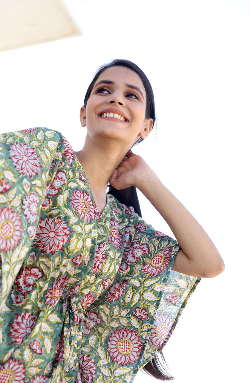 Laila Hand Block Printed Cotton Kaftan Jammies set