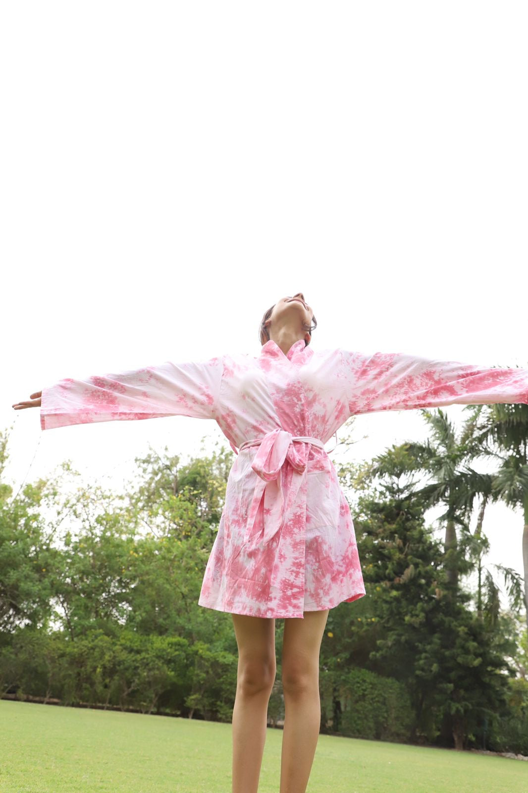 Flamingo Tie Dye Robe With Cotton Belt