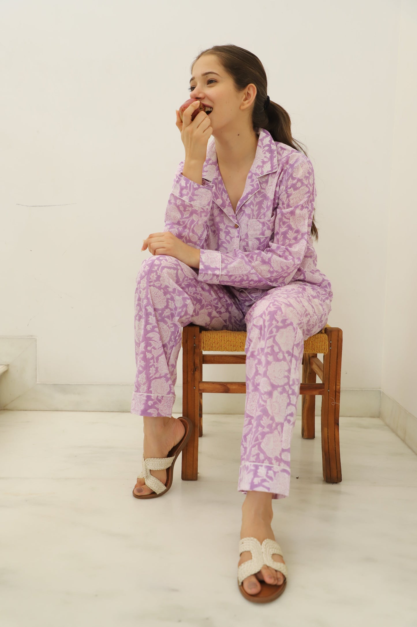 Lavender Lull Hand Block Printed Full Jammies Set