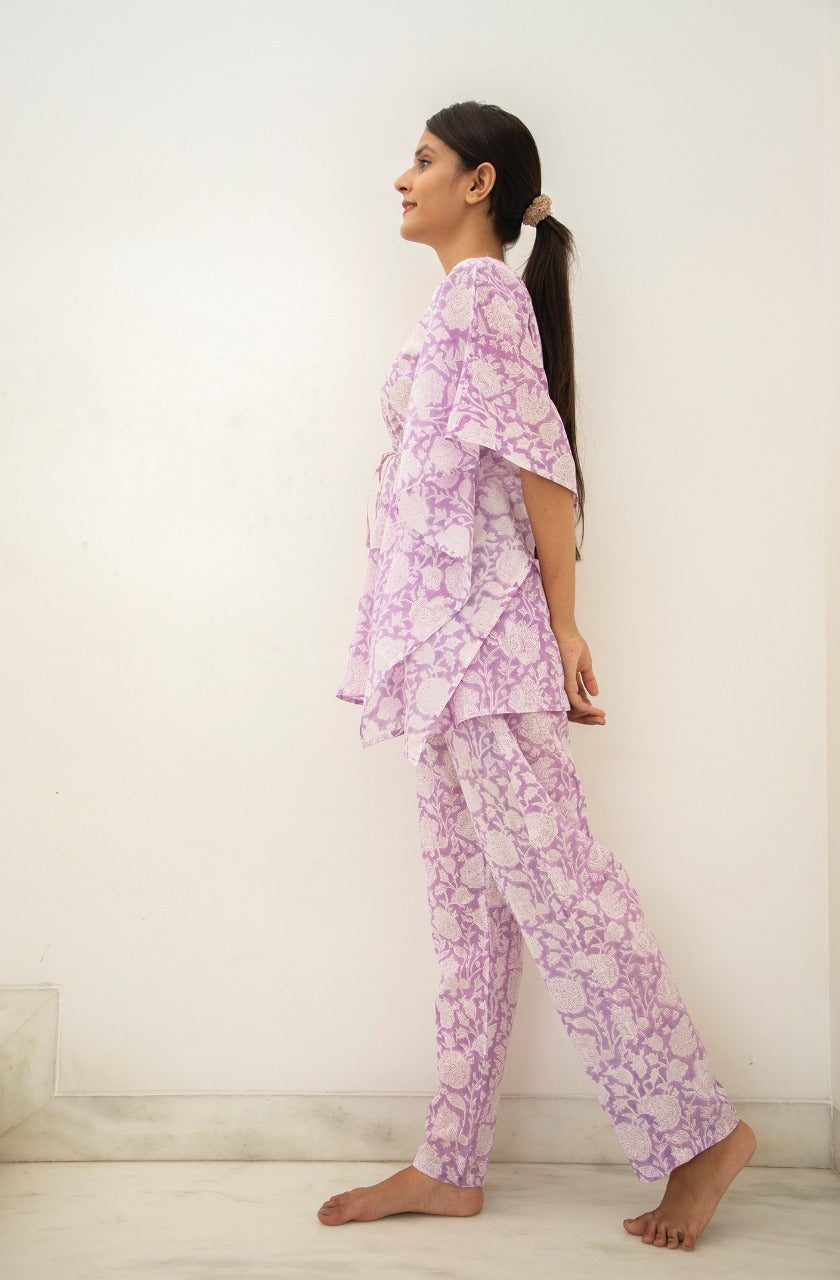 Dandelion Hand block Printed Cotton Kaftan Jammies