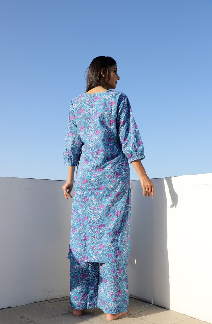 Flora Hand Block Printed Long Kurta Set