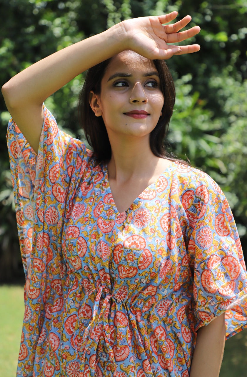 Simple Pleasures Hand Block Printed Cotton Ankle Length Kaftan