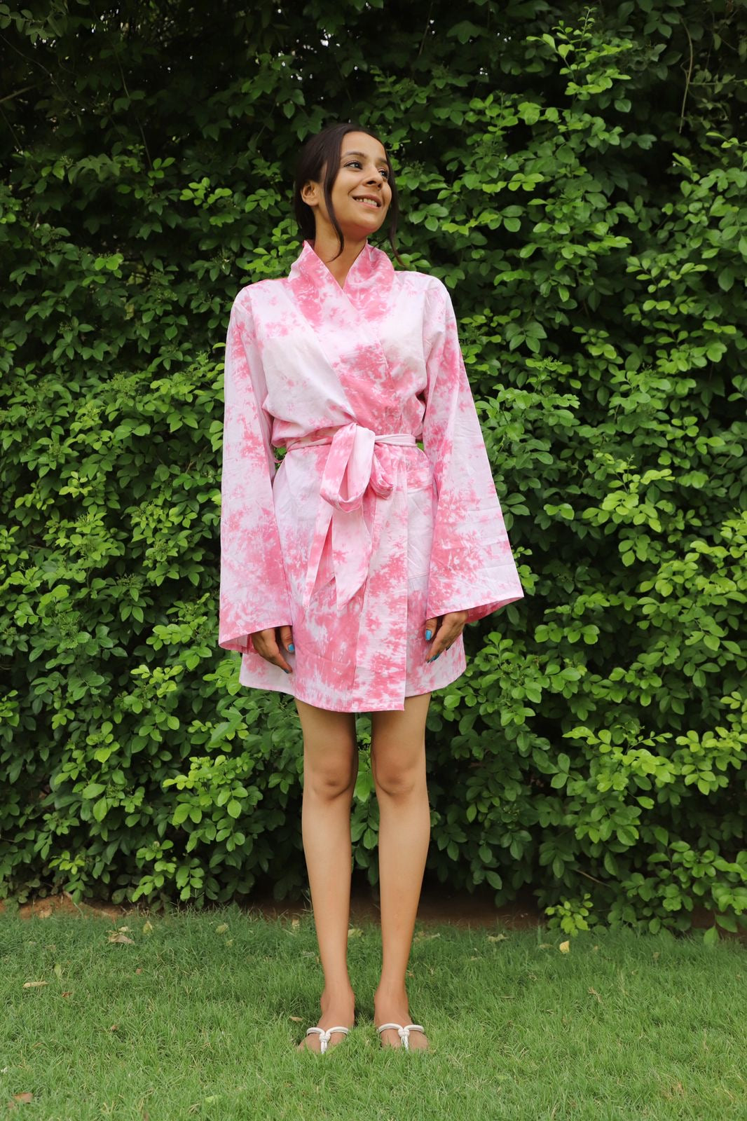 Flamingo Tie Dye Robe With Cotton Belt