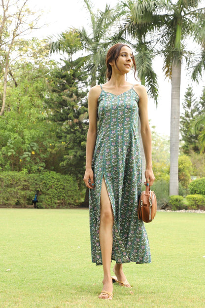 Tulip Hand Block Cotton Slit Dress