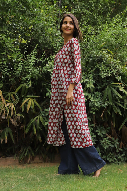 Hawthorne Rose Hand Block Long Gathered Kurta