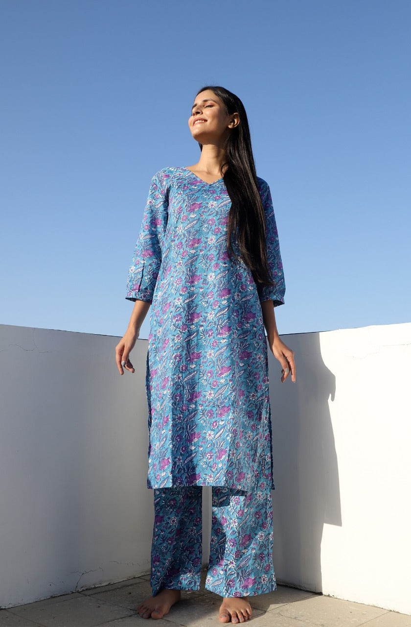 Flora Hand Block Printed Long Kurta Set