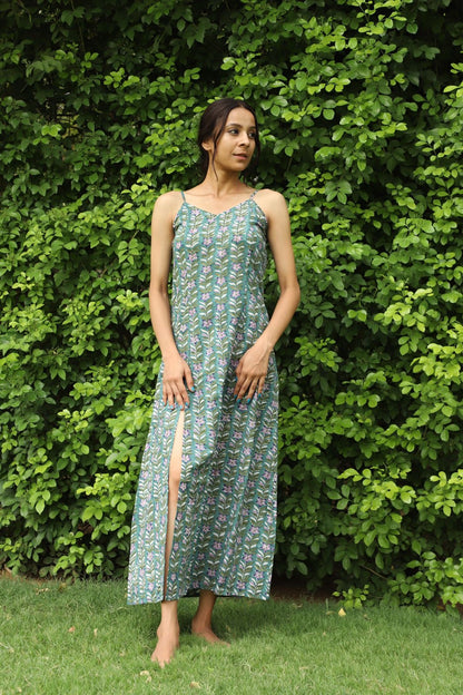 Tulip Hand Block Cotton Slit Dress