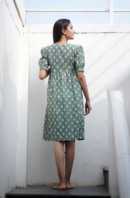 Desert Flora Puff Sleeve Cotton Dress