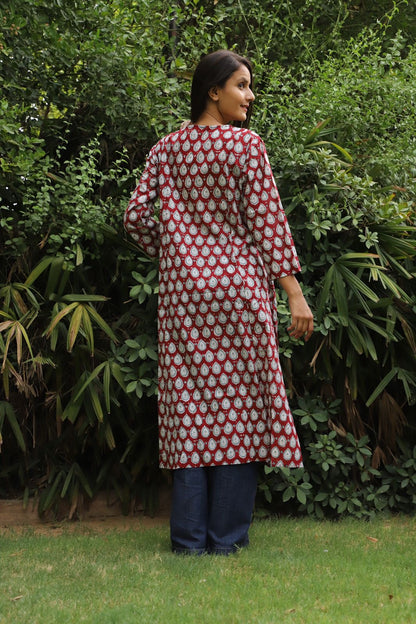 Hawthorne Rose Hand Block Long Gathered Kurta