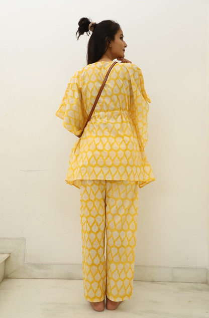 Sun's Out Hand Block Printed Cotton Kaftan Jammies