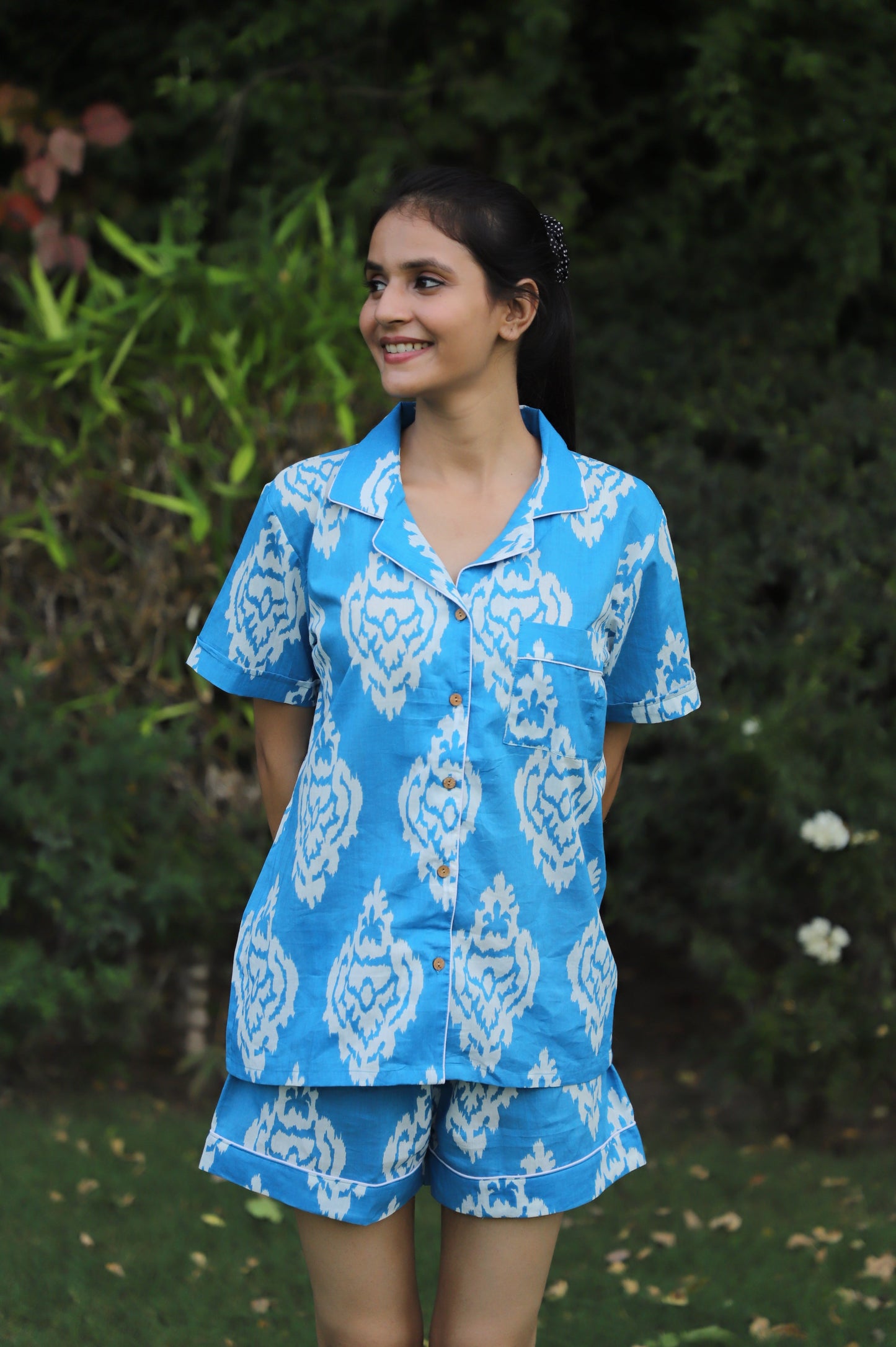 Majestic Ikat Print Cotton Night Suit Short Set