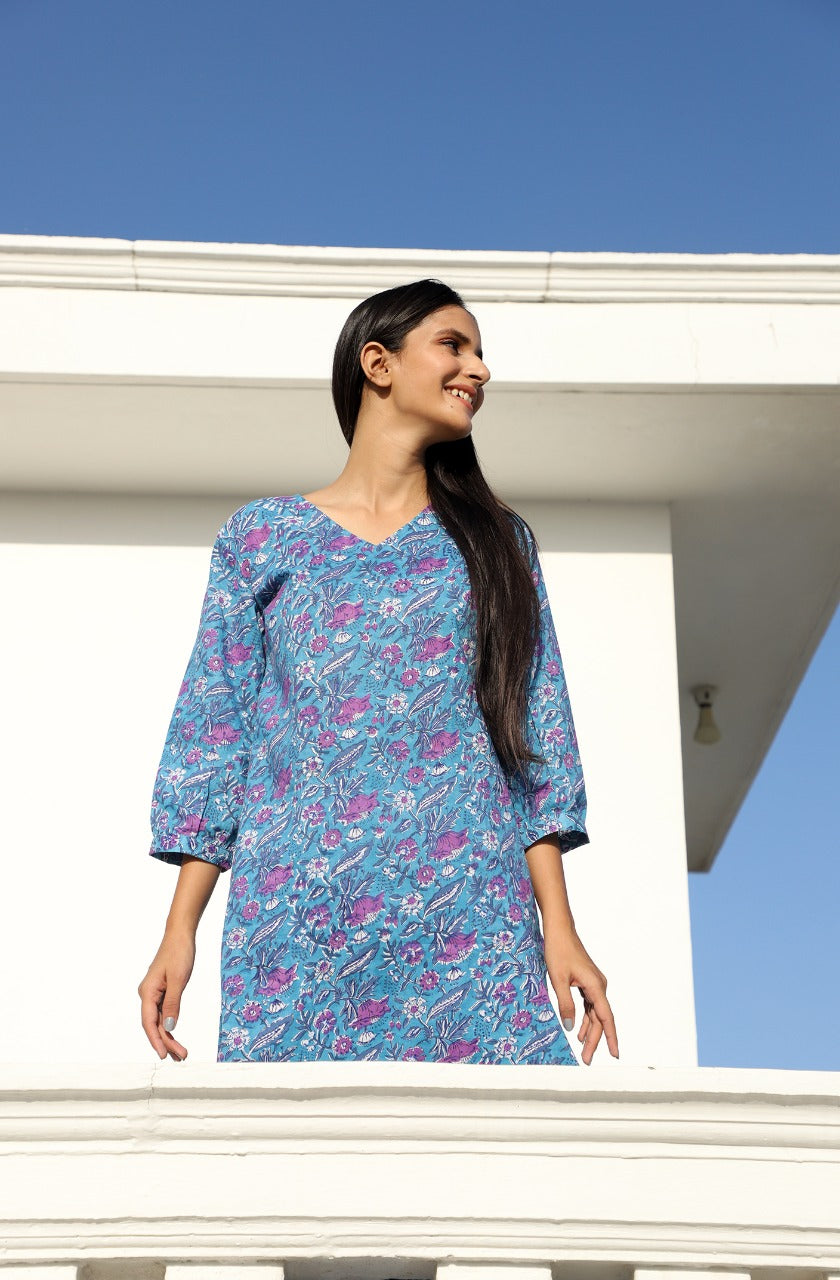 Flora Hand Block Printed Long Kurta Set