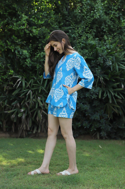 Iris IKAT print Cotton Kurta Shorts Set