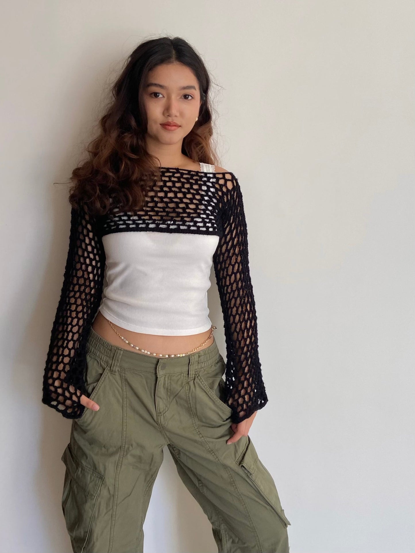 Crochet Sleeve Crop Top