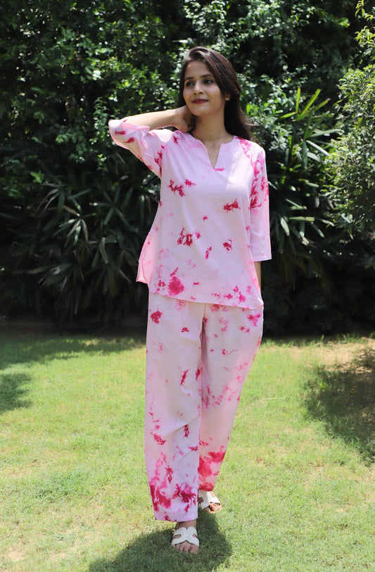 Warm Love Pink Tie dye Cotton Kurta Set