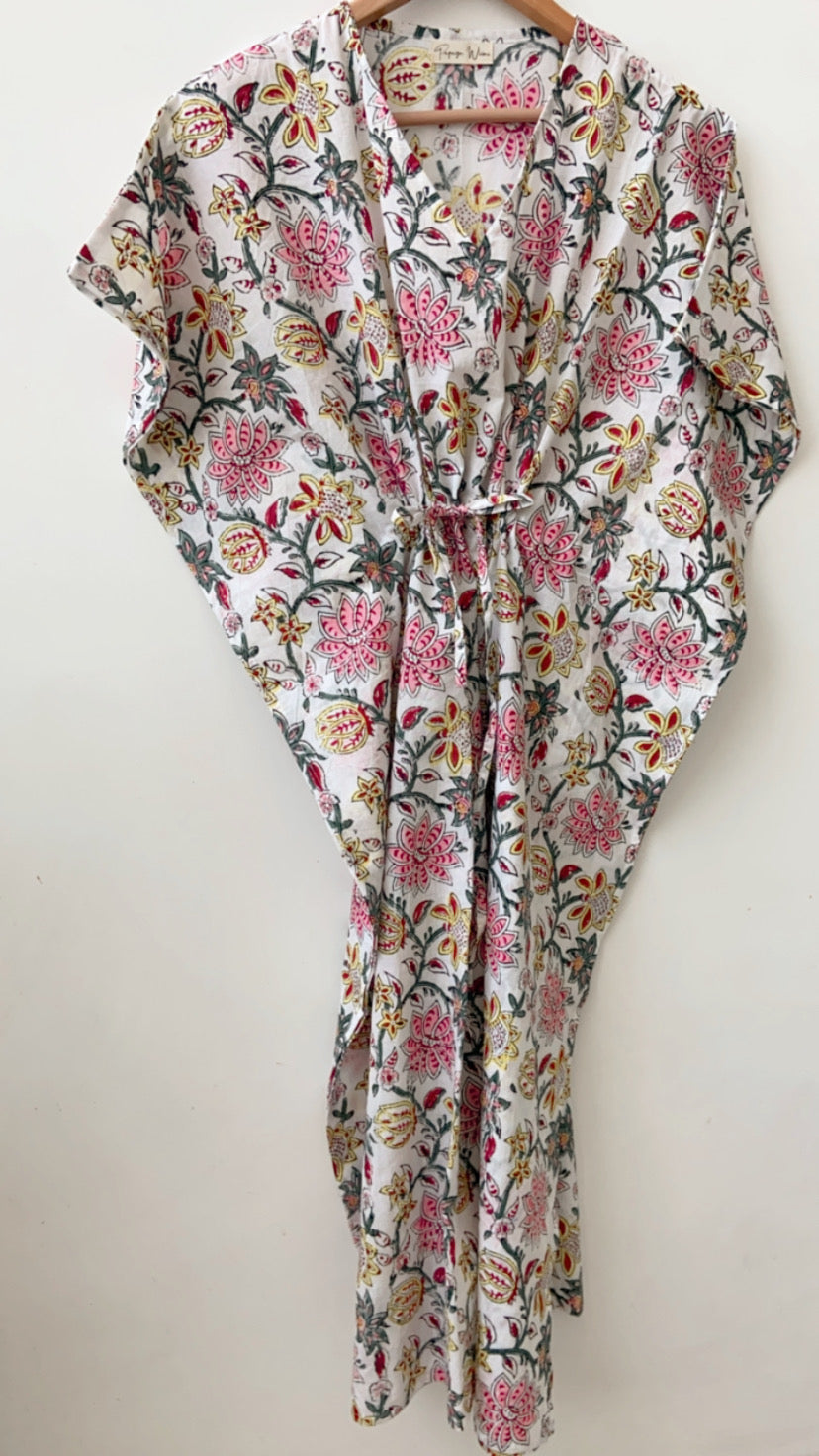 Wildflower Hand Block printed Ankle length kaftan