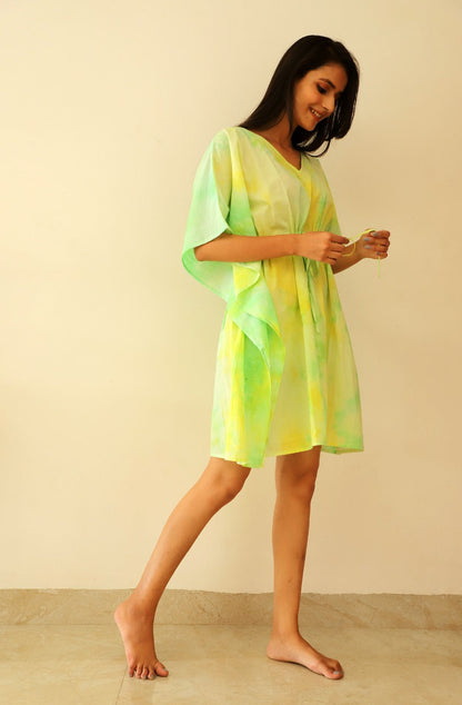 Marigold Tie Dye Short Kaftan Dress