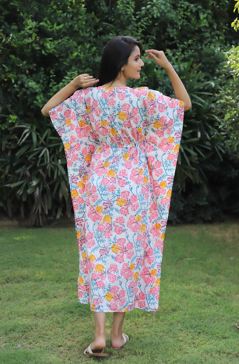 Let Loose Hand Block Printed cotton Ankle Length Kaftan