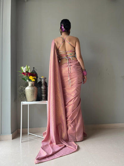 Coral Gold Zari Weave Saree