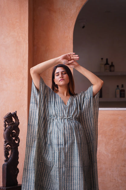 Pistachio Hand Block Cotton Kaftan