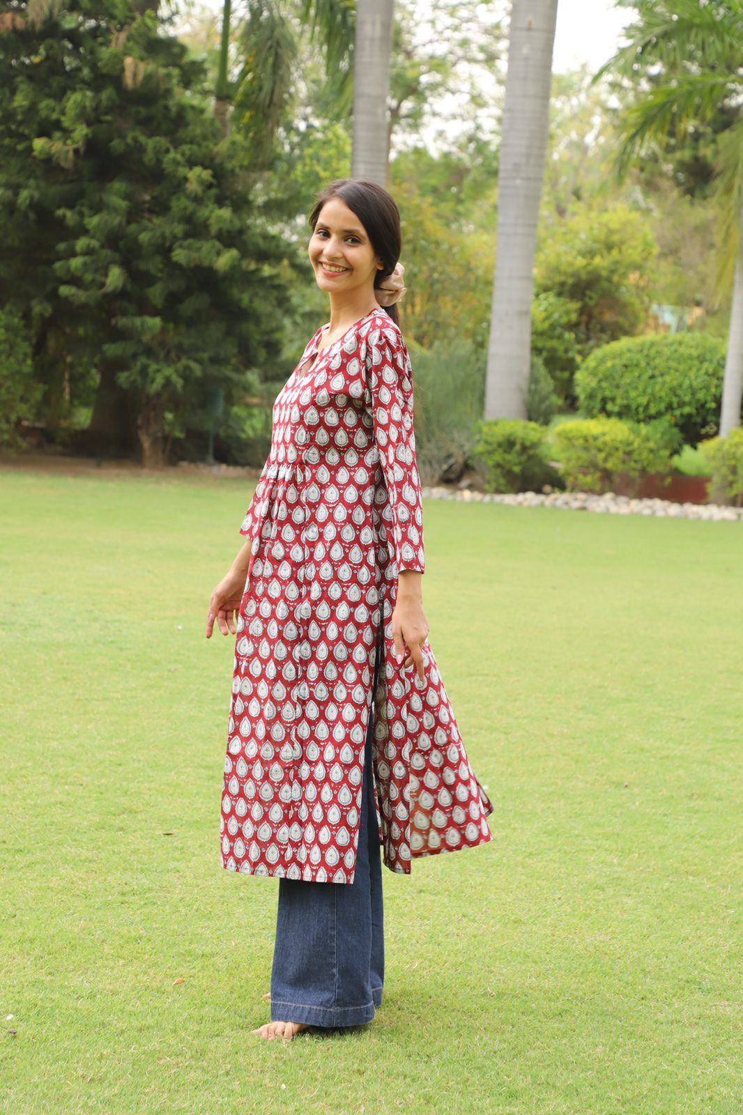 Hawthorne Rose Hand Block Long Gathered Kurta