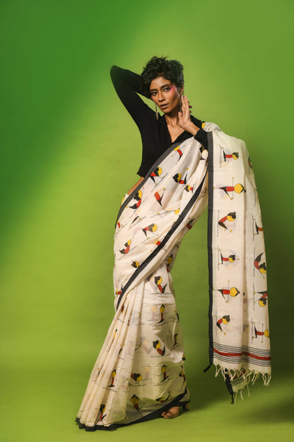 Yoga White Printed Saree