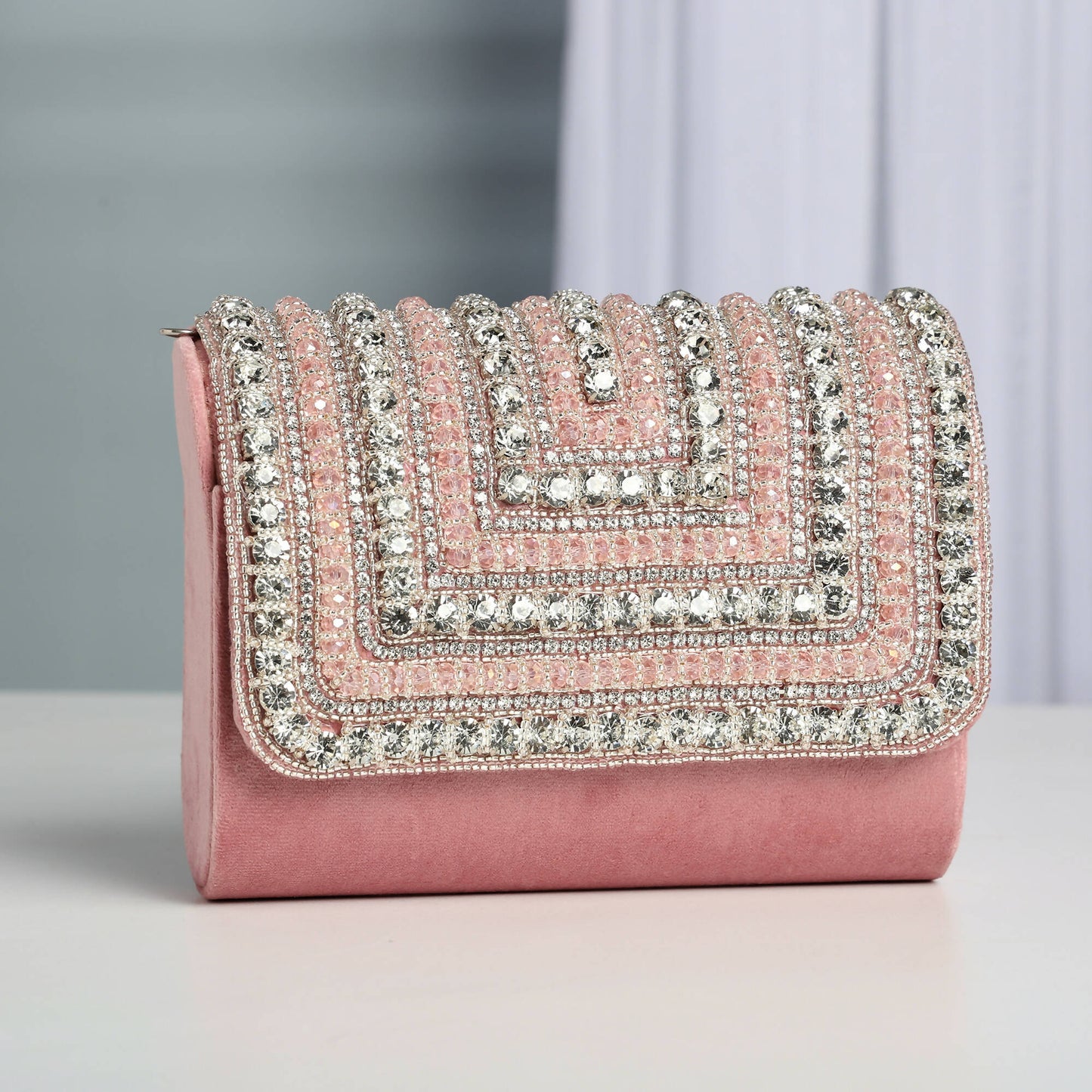 Pink Stone Flap Bag: Elegant Radiance