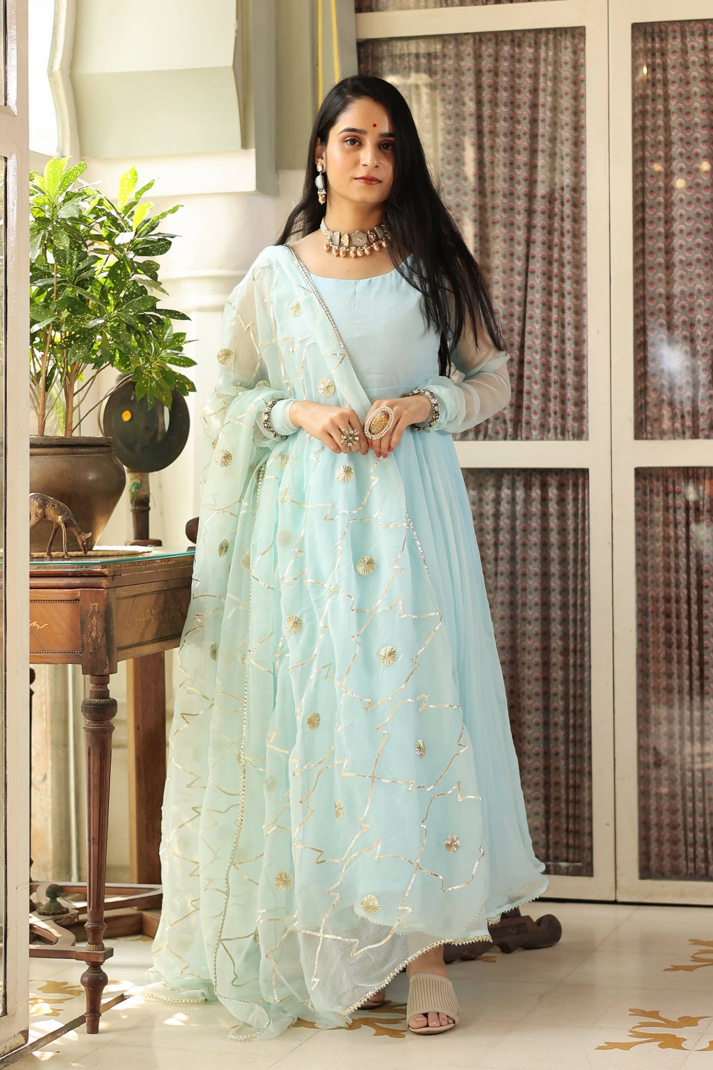 Vaniki Sky Blue Chiffon Anarkali Set