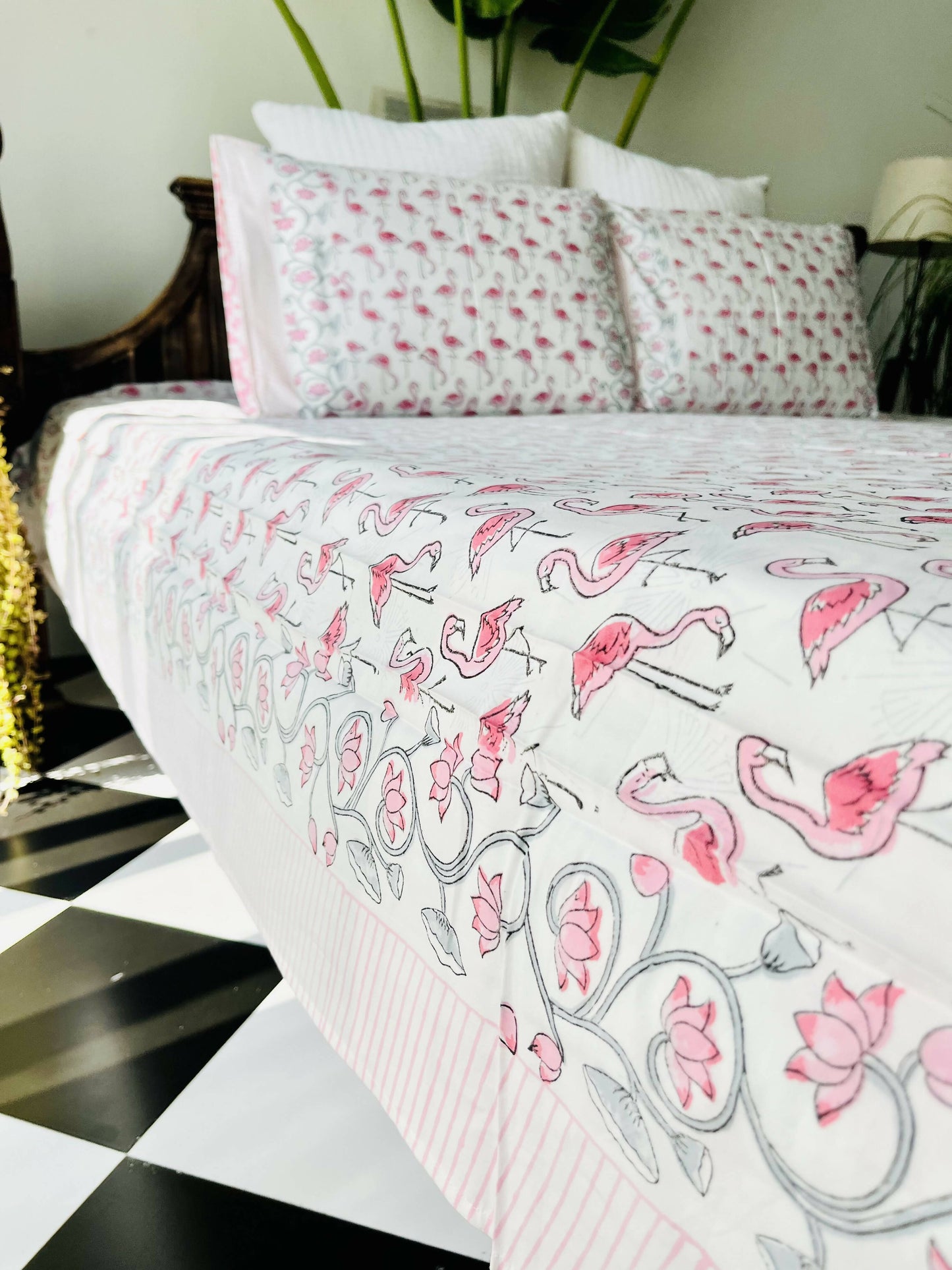 Flamingo Hand Block Print Reversible Quilt