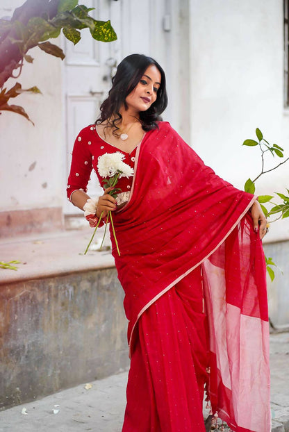 Cherish in Red Cotton Saree