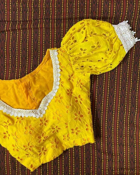 Yellow Tulip Puff Sleeves Blouse