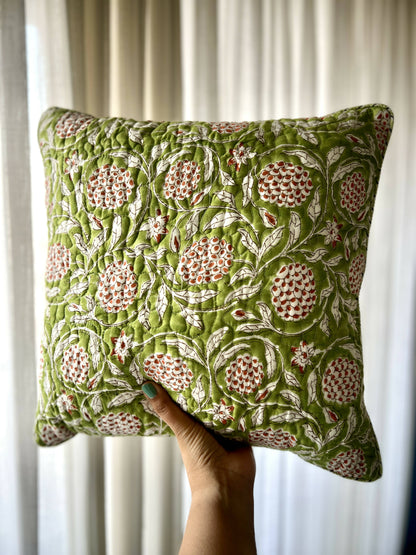 Quilted Cushion Cover| Light Green & Pink (Set of 2)