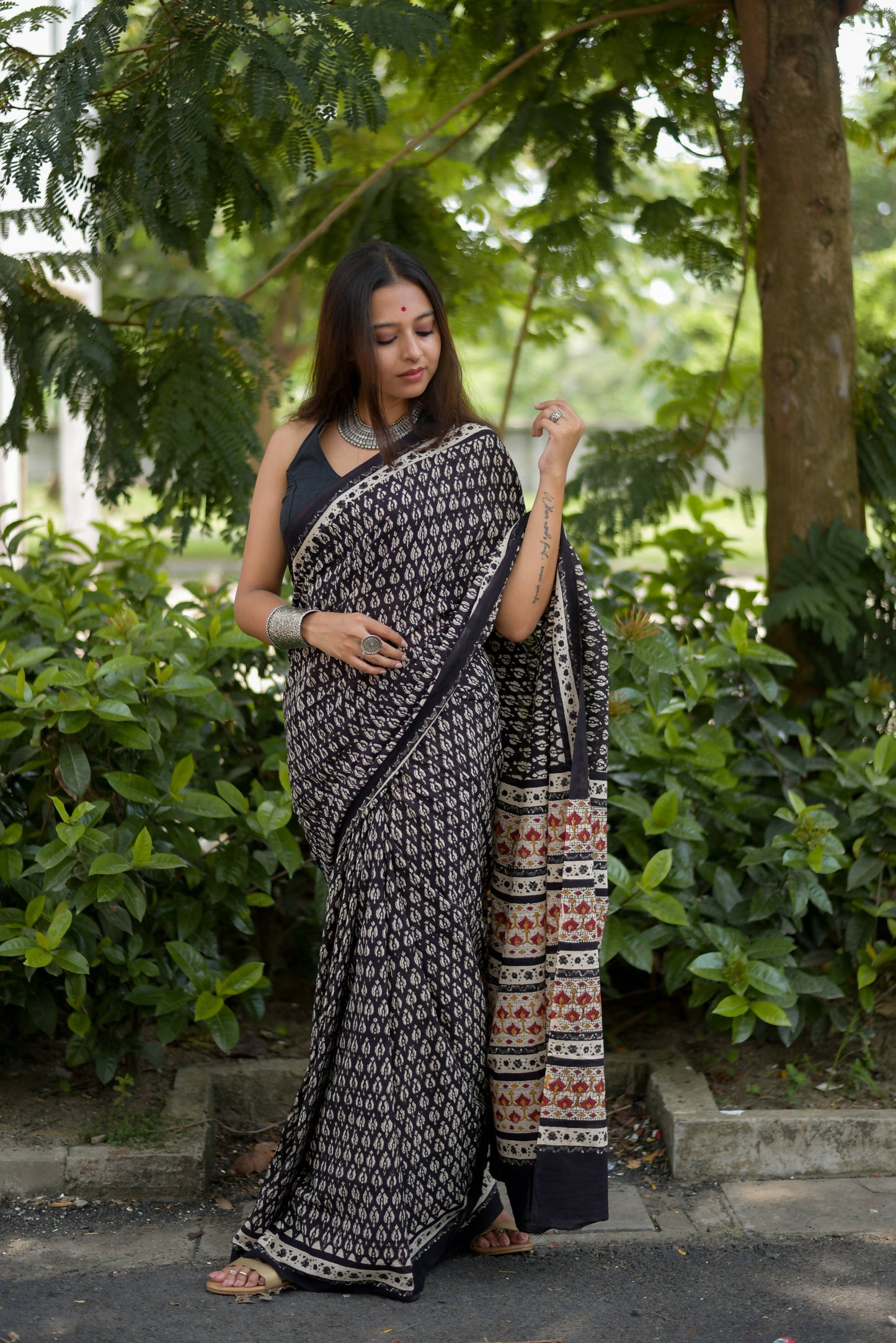 Timeless Tapestry- Hand Block Print Mulmul Cotton Bagru Saree