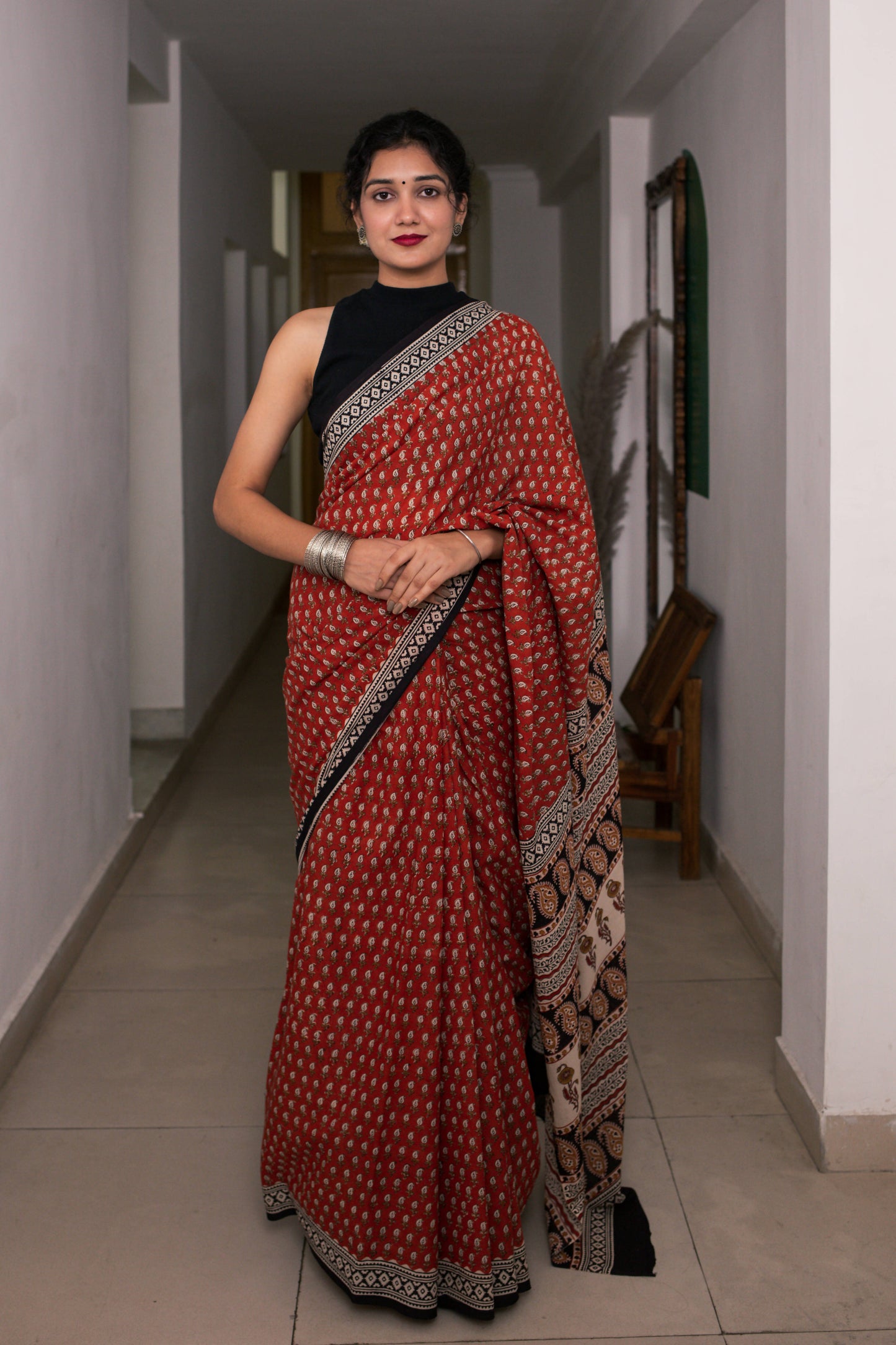 Ruby Red - Hand Block Print Mulmul Cotton Bagru Saree