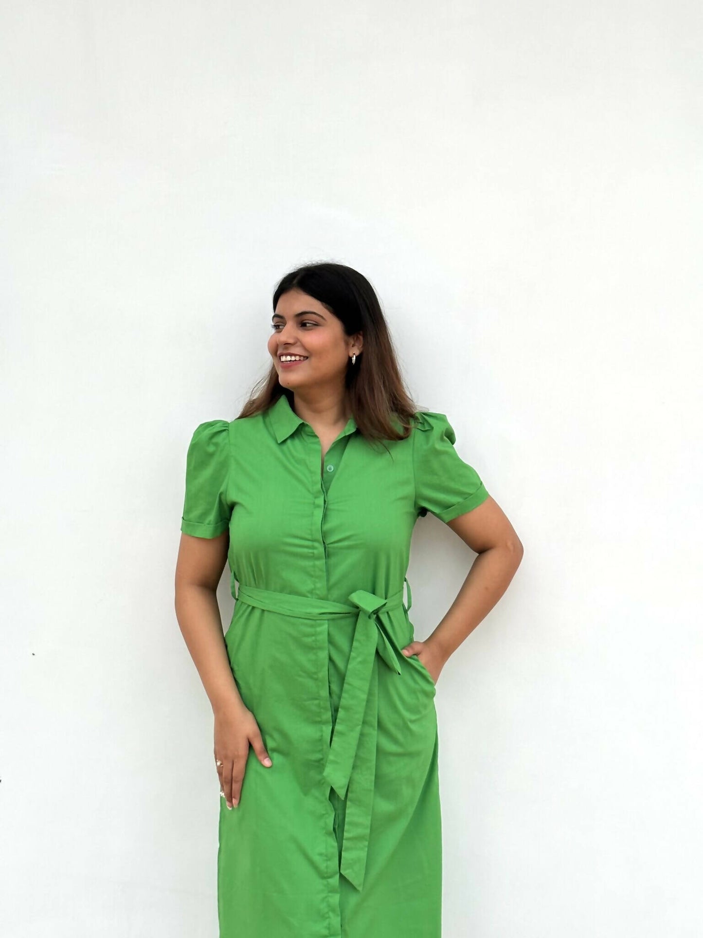 Evergreen – Cotton Green Shirt Dress