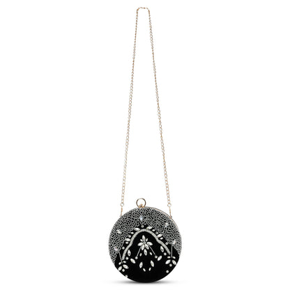 Midnight Opulence :Black Silver Round Clutch