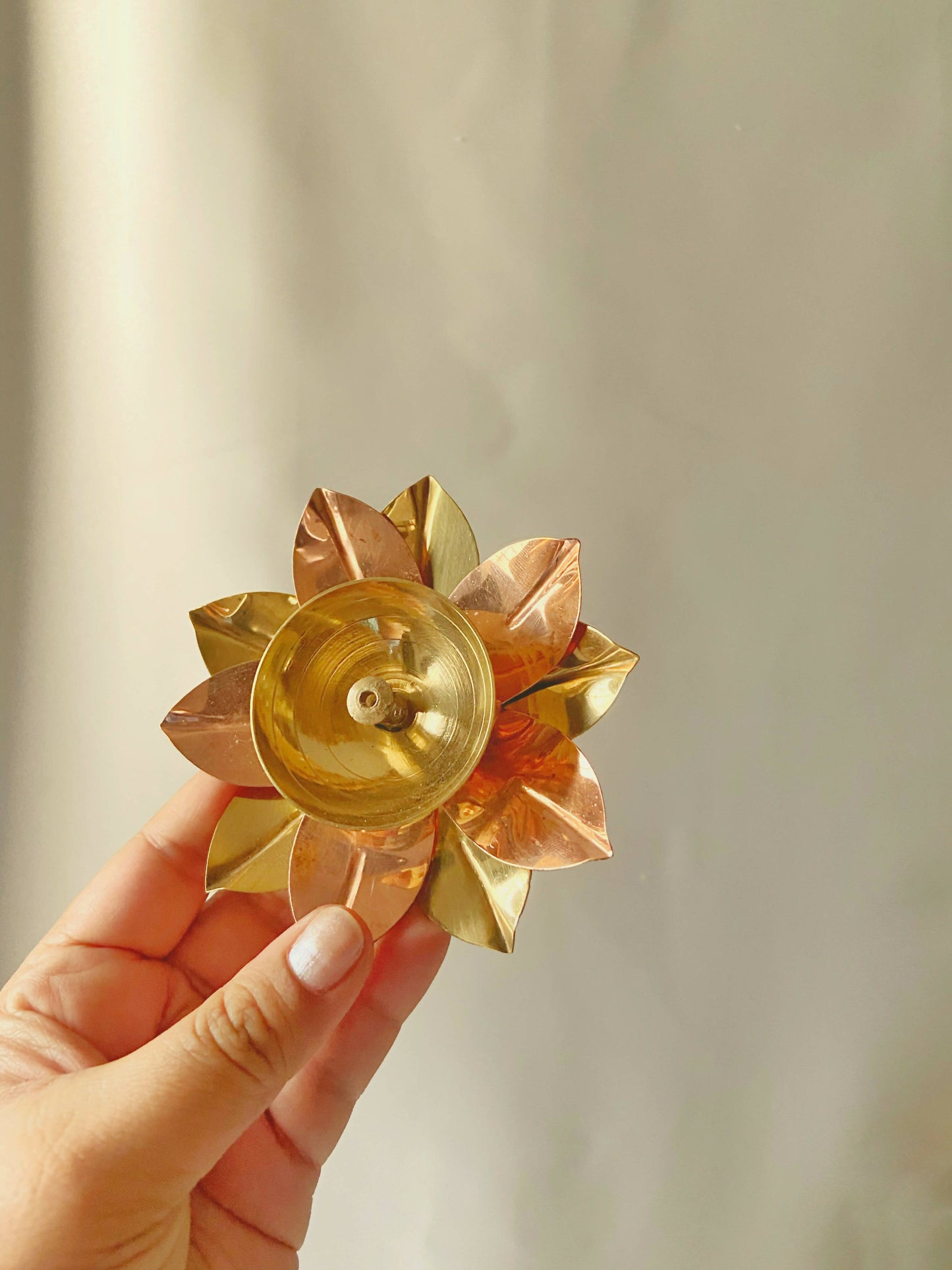 Festive Brass & Copper Lotus Diya set of 2