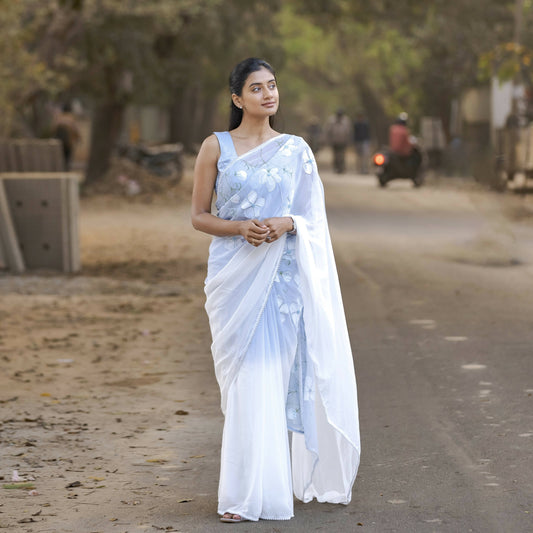 Ombre Saree In Ash Blue