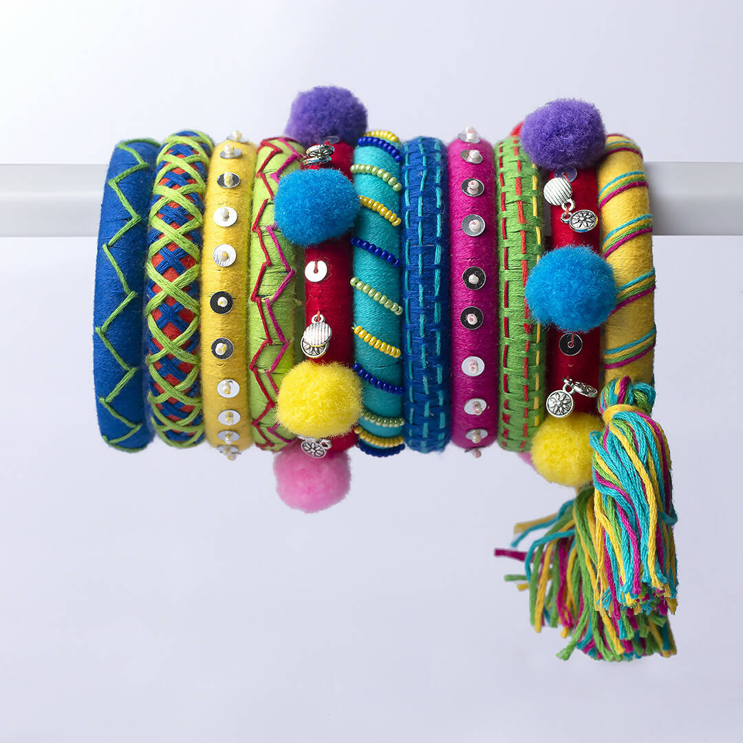 Banjara Pompom Tassel Bangle Set