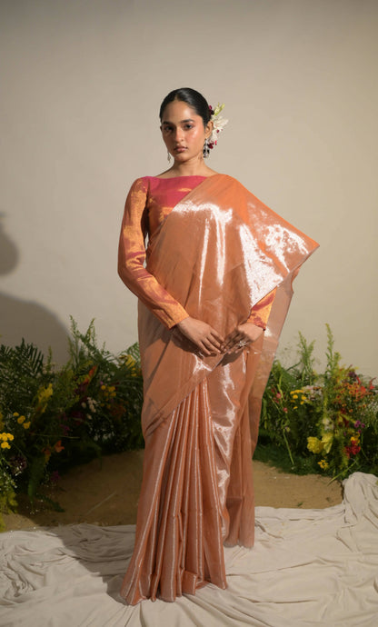 Gulmohar Mirage - Neon Orange Handloom Tissue Saree