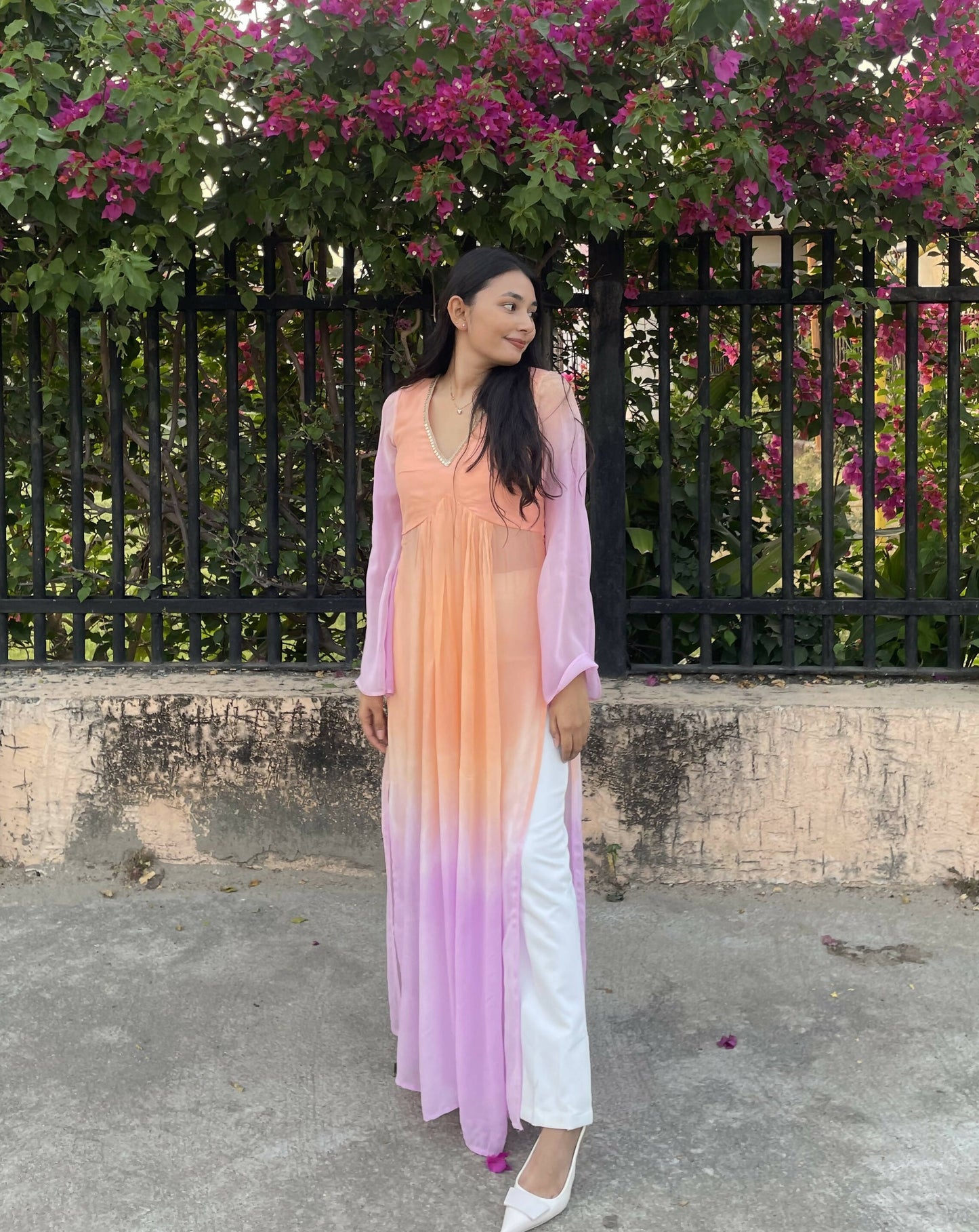 Pink and Peach Shibori Tie Dye Splash Kurta