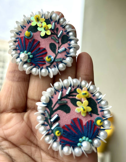 Meadow Handpainted and Embroidered Earrings