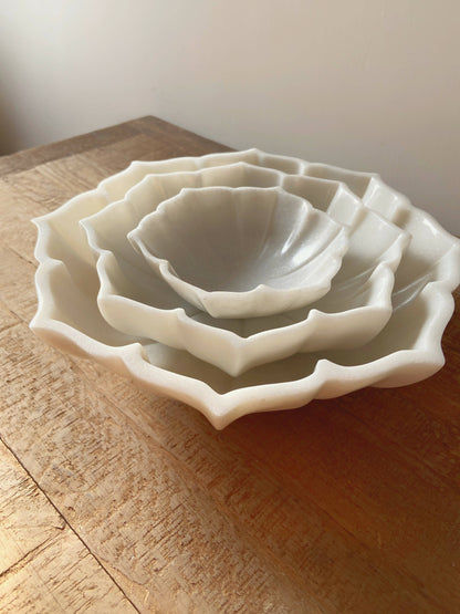 Pearly White Marble Urli Bowls - Set of 3