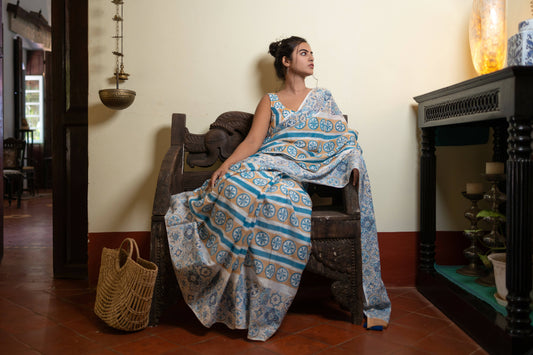 Azulejo Mul Cotton Saree